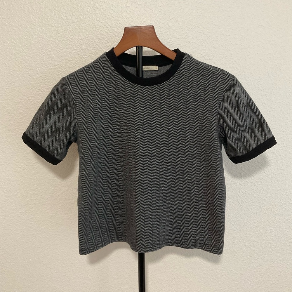 Zara Trafaluc Sweater Womens Small Black Herringbone Tight Knit Cozy Warm Wear